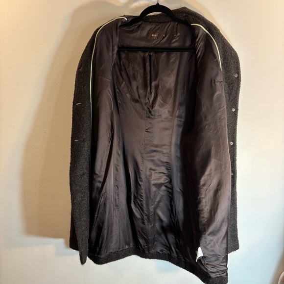 REISS Sz M Coat Dark Brown Textured Wool Turned Collar Button Pockets Lined - Picture 7 of 10